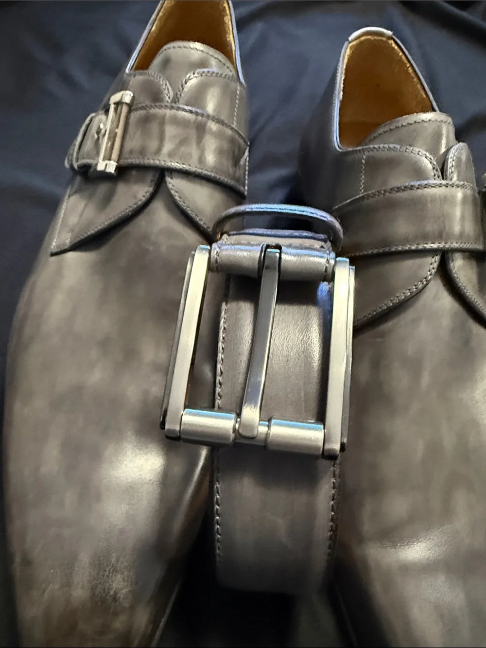 Magnanni Gray Leather Belt with Tan Interior
